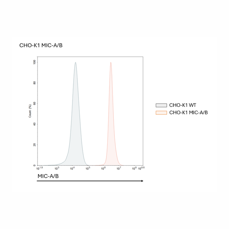 Graph comparing CHO-K1 WT and CHO-K1 MIC-A/B cell populations on a white background
